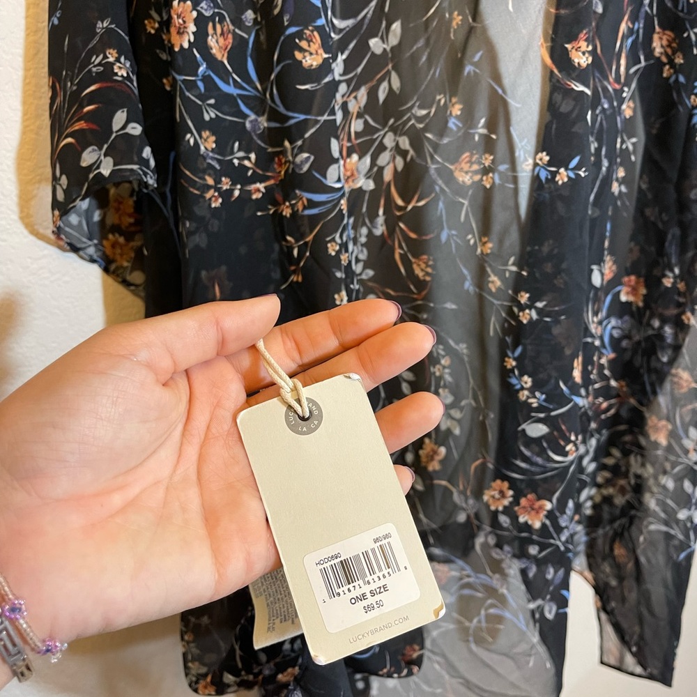 NWT Lucky Brand Sprigged Floral Kimono Sheer Chiffon - Picture 5 of 6
